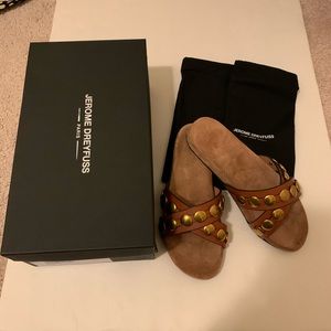 NIB Jerome Dreyfuss leather and brass slides Sz 36